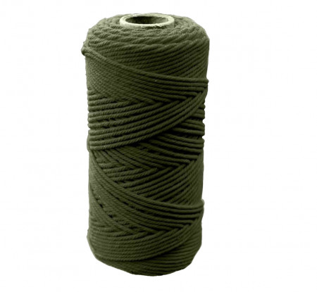 Rola macrame Wiwoo, bumbac, verde inchis, 100 m x 3 mm