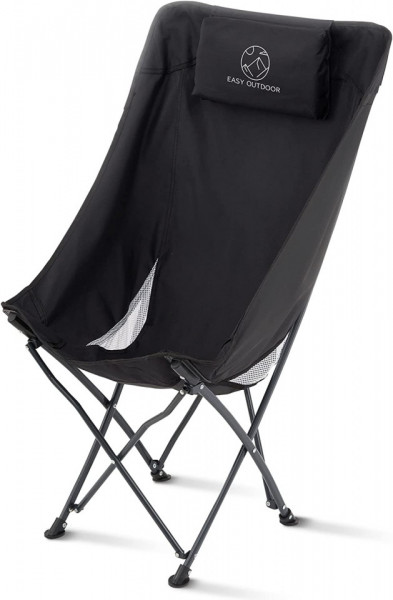 Scaun de camping pliabil Easy Outdoor, textil/metal, negru, 60 x 55 x 90 cm - Img 1