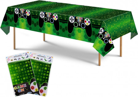 Set 2 fete de masa Wernnsai, model joc video, plastic, negru/verde, 137 x 245 cm