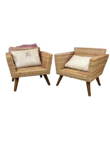 Set 2 fotolii pentru gradina/terasa RLG, alb/bej, ratan, 67 x 70 x 63 cm, Resigilat