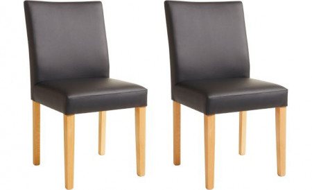 Set 2 scaune Medison, lemn masiv/piele PU, natur/negru, 93 x 57 x 48 cm