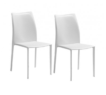 Set 2 scaune Solene, tapițate, din piele ecologică, alb