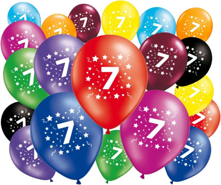 Set 20 de baloane pentru aniversare 7 ani Fabsud, latex, multicolor, 30 cm
