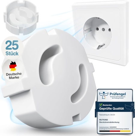 Set 25 protectii pentru priza Mutkind, plastic, alb, 3,5 x 3,5 x 1,5 cm