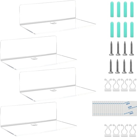 Set 4 rafturi de perete Jodsen, acril, transparent, 23 x 9,5 x 6 cm