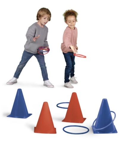 Set 6 conuri si 10 inele de jucarie, APLI Kids, Plastic/Poliester, 4+ ani, Multicolor