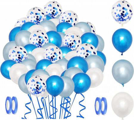 Set baloane NHHEO, latex, albastru/alb, 60 piese, 31 cm