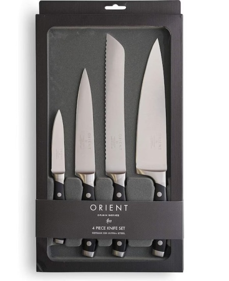 Set cutite de bucatarie Orient, Origin Series, 4 piese, din otel inoxidabil german X50 Ultra +, negru, Resigilat, Grad A