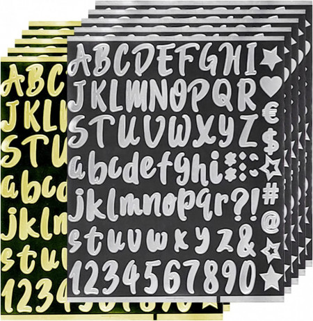 Set de 10 coli cu 810 autocolante alfabet Taekooki, hartie/vinil, multicolor, 24,5 x 18,5 cm