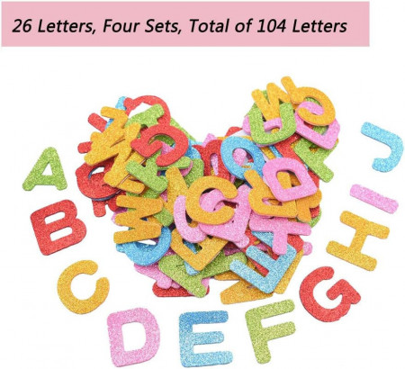 Set de 104 autocolante cu sclipici alfabet Vientiane, spuma, multicolor, 4 cm