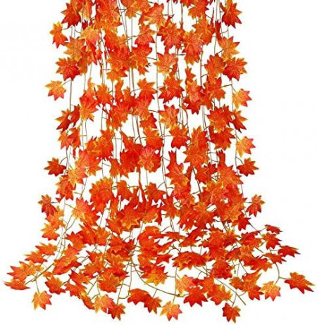 Set de 12 ghirlande de frunze pentru toamna Yuikome, portocaliu, plastic, 2,3m x 8 cm - Img 1