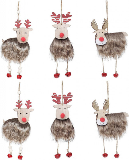 Set de 12 ornamente pentru brad Valery Madelyn, lemn/textil, natur/alb/rosu - Img 1