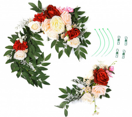 Set de 2 aranjamente florale pentru decor nunta FLCSIed, matase/plastic, multicolor, 50/80 cm