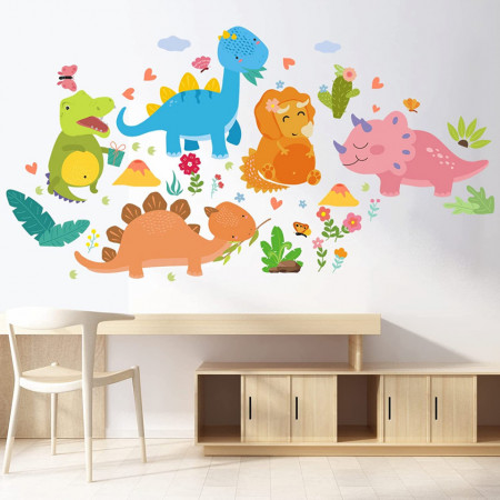 Set de 2 autocolante de perete pentru copii AnFigure, dinozauri, vinil, multicolor,102,3 x 53,4 cm