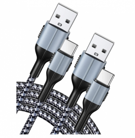 Set de 2 cabluri USB Type C Vakoo, nailon/cupru, gri/negru, 1/2 m