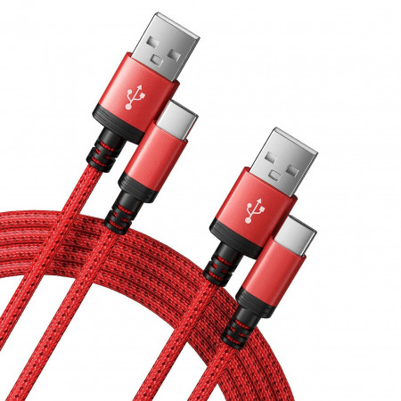 Set de 2 cabluri USB Type C Zhdzsw, aluminiu/nailon, rosu/negru/argintiu, 1/2 m