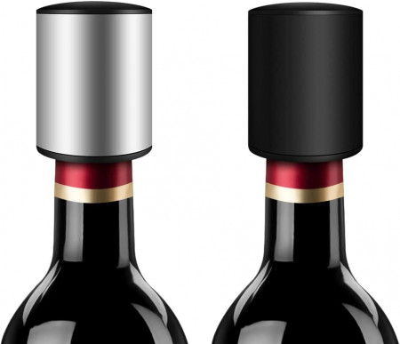 Set de 2 capace de etansare pentru sticlele de vin Senbos, negru/argintiu, otel inoxidabil/silicon, 4 x 5,5 cm