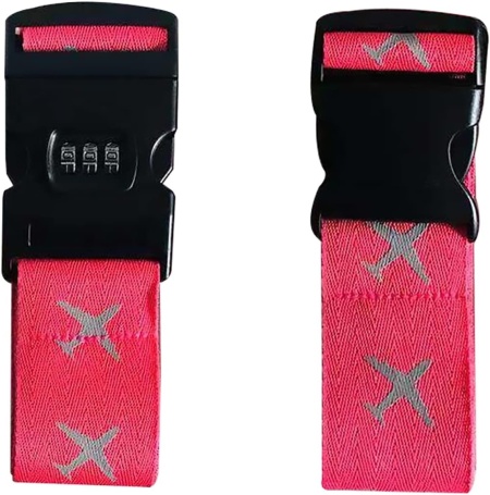 Set de 2 curele pentru valize Jiahaichi, polipropilena/plastic, roz/gri/negru, 200 x 5 cm