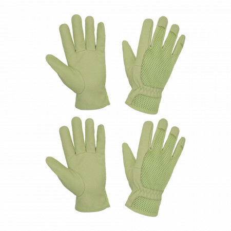 Set de 2 perechi de manusi pentru gradinarit FACELANDY, piele, verde, M