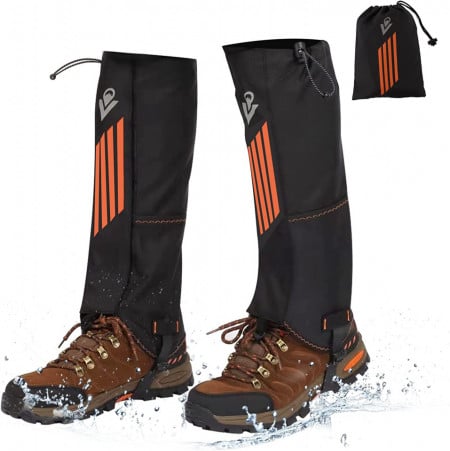Set de 2 protectii impermeabile pentru picioare in drumetii Vihir, tesatura oxford, negru/portocaliu,