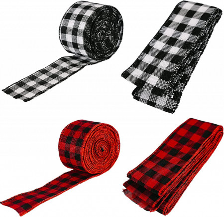 Set de 2 role de panglica LEXISONG-Zgr, textil, rosu/alb/negru, 6 m x 5 cm