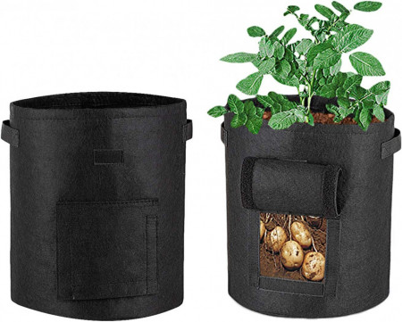 Set de 2 saci pentru cultivare legume SUNTRADE, negru, textil, 38 X 33 cm - Img 1