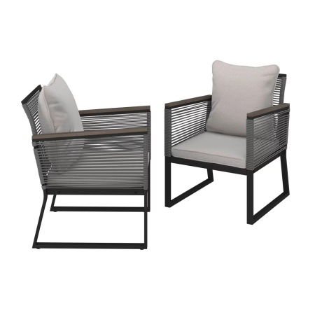 Set de 2 scaune de gradina Toni, gri, metal/material textil, exterior