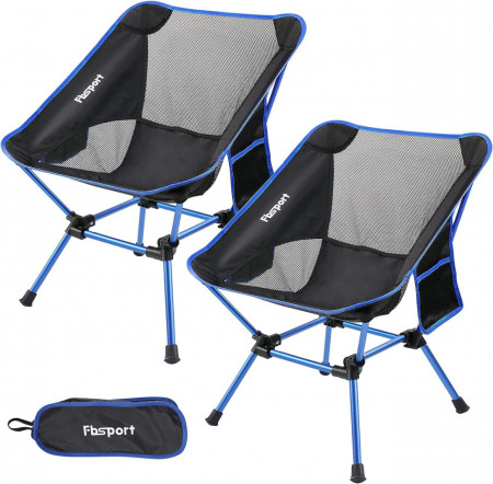 Set de 2 scaune pliabile pentru camping FBSPORT, nailon/aluminiul, albastru/negru/gri, 65 x 52 cm , maxim 150 kg
