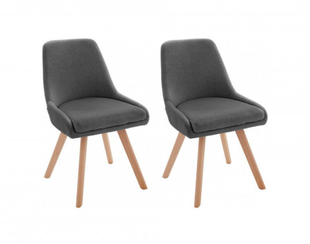Set de 2 scaune Rudi, tesatura/lemn masiv de stejar, gri/maro, 50 x 58 x 82 cm - Img 1