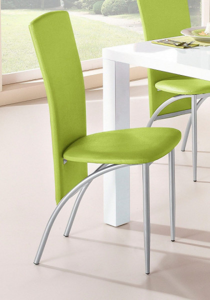 Set de 2 scaune tapitate Nicole - piele sintetica - verde/metal - Img 1