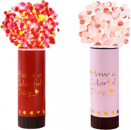 Set de 2 tuburi cu confetti pentru petrecere LJHJIJ88, plastic/hartie, rosu/roz, 10,7 x 2,7 cm