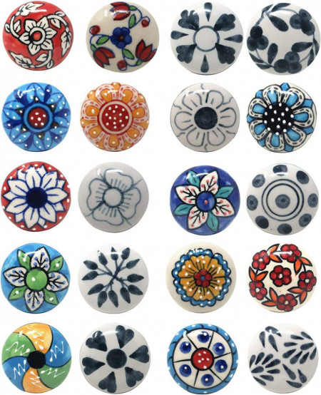 Set de 20 butoane pentru sertare/dulapuri Ajuny, ceramica, multicolor, 40 X 40 mm - Img 1