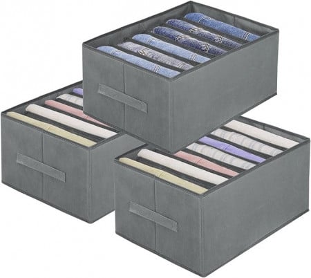 Set de 3 organizatore pentru haine BEZORR, PVC, gri, 44x30x21