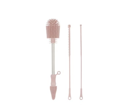Set de 3 perii pentru curatarea sticlelor Haakaa silicon, argintiu/roz