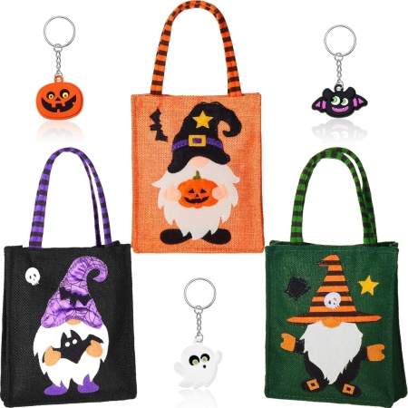 Set de 3 sacose si 3 brelocuri pentru Halloween Weewooday, textil/metal/plastic, multicolor, 15,5 x 19 cm