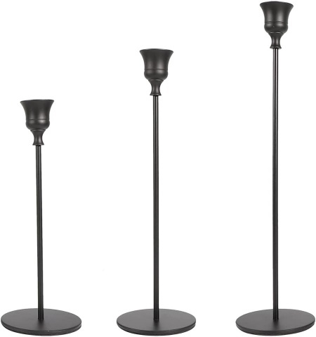 Set de 3 suporturi pentru lumanari Tcjj, metal, negru, 22,5/27,5/32,5 cm