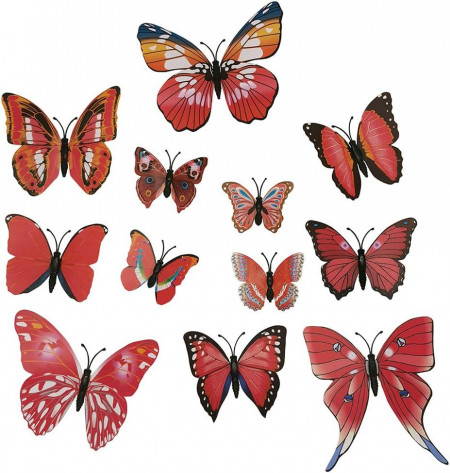 Set de 36 autocolante de perete fluturi Concisea, PVC, rosu, 6-12 cm