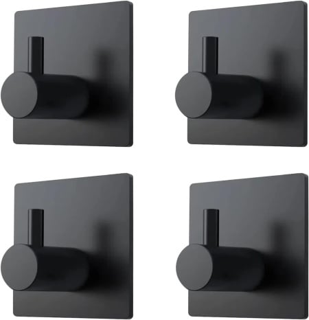 Set de 4 carlige pentru prosoape LackYork, otel inoxidabil, negru, 4,5 x 4,5 x 2,7 cm