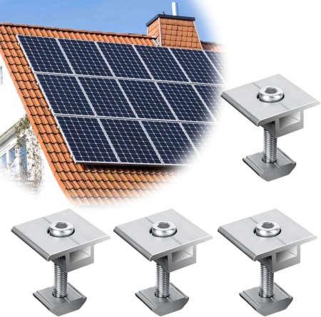 Set de 4 cleme pentru panoul solar Mengtech, aliaj de aluminiu, argintiu, 4 x 3,8 x 3-3,5 cm