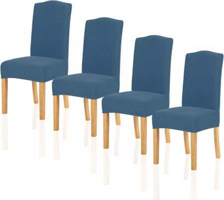 Set de 4 huse de scaun TIANSHU, poliester/spandex, albastru deschis