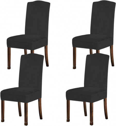 Set de 4 huse elastice pentru scaune KELUINA, poliester/spandex, negru, 48 x 48 x 58 cm