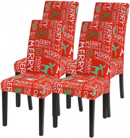 Set de 4 huse pentru scaune Shujin, rosu/alb/verde, poliester/spandex - Img 1