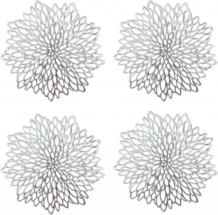 Set de 4 naproane SUCCLYBD, PVC, argintiu, 38 cm