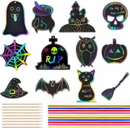 Set de 48 planse razuibile pentru Halloween Xinchen, carton, multicolor
