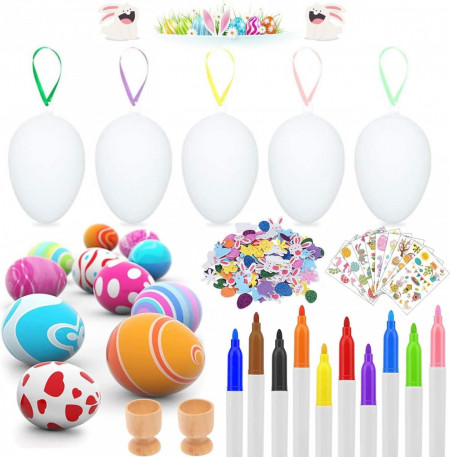 Set de 50 de oua cu accesorii de decorare pentru Paste Singtis, plastic, multicolor 6 x 4 cm - Img 1