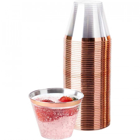 Set de 50 de pahare pentru petrecere WDMJxar, plastic, rose gold, 270 ml