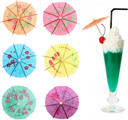 Set de 50 umbrele pentru cocktail Butyeak, lemn/hartie, multicolor, 8,5 x 10 cm