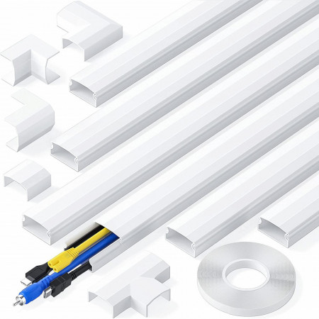 Set de 6 conducte autoadezive pentru mascare cabluri kinkaivy, PVC, alb, 40 x 1,7 x 3 cm