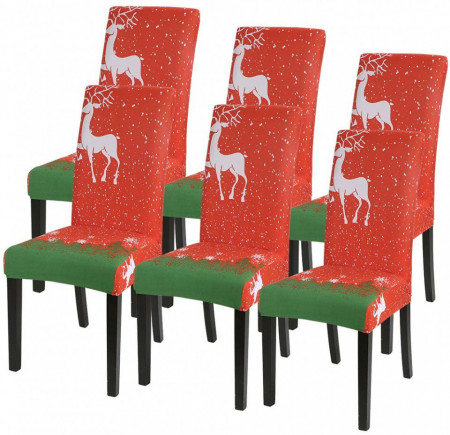 Set de 6 huse pentru scaune Sfit, poliester/spandex, rosu/alb/verde, 50-60 cm / 40 -50 cm