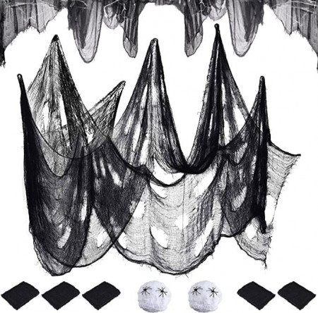 Set de 7 carpe si 2 panze de paianjen pentru Halloween Skoolove, textil, negru/alb, 80 x 180 cm